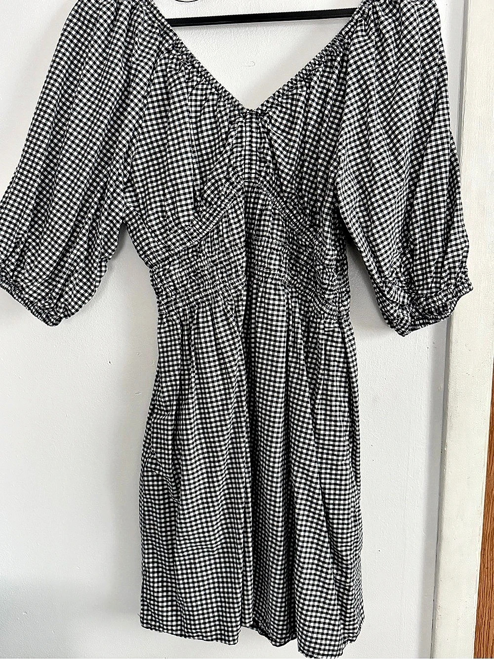 Old Navy Waist-Defined Mini Gingham Dress Black & White Medium